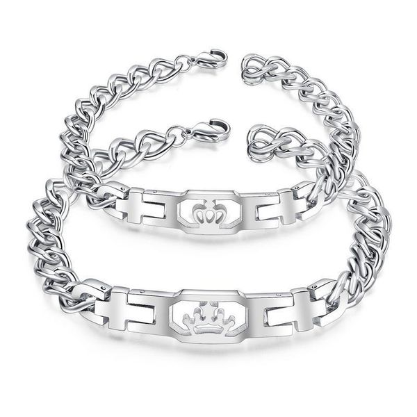 

hemiston selling titanium steel original retro crown lovers with zircon bracelet men women bracelet, Black