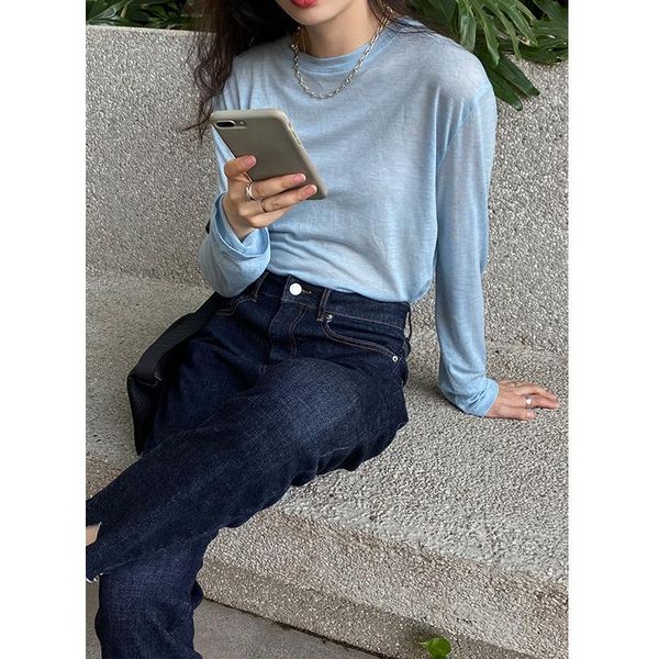 

women's t-shirt 2021 spring long sleeve round neck pullover woolen sweater women fashion simple leisure sweet, White