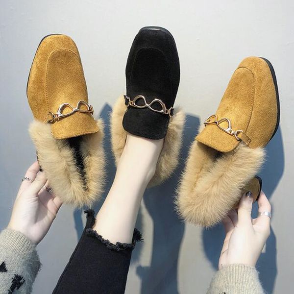 

dress shoes autumn korean version of the wild fur shoes with peas winter plus velvet students women's jfcj, Black