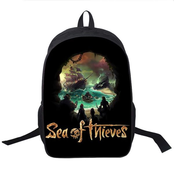 Zaino Sea Of Thieves Zaini scolastici da 16 pollici Borse per studenti Stampa Bookbag Impermeabile Adolescente Ragazzi Ragazze