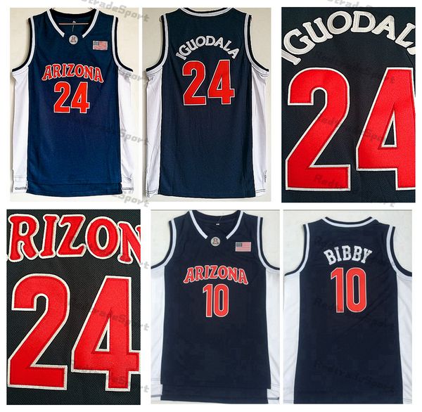 Mi08 Mens Arizona Wildcats College Basketbol Formaları Koyu Mavi Vintage 24 Andre Iguodala 10 Mike Bibby Dikişli Gömlekler S-XXL