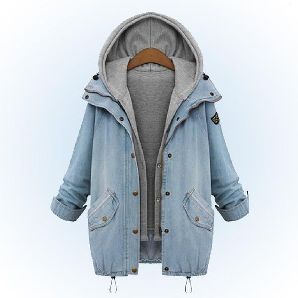 

autumn and winter oversize women coat fashion denim hooded 8 size casual jacket two-pieces set outwear, Black;brown