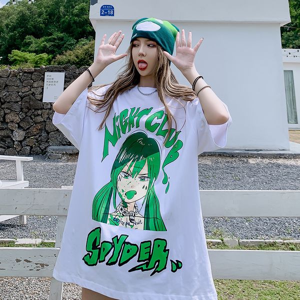 

2021 new plus size graphic summer kawaii clothes funny women harajuku shirts oversized japanese cartoon streetwear shirt clothing sdro, White
