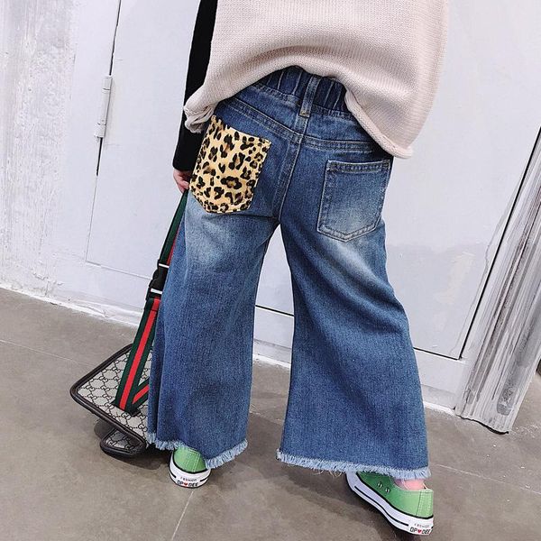 

trousers girls denim loose high waist pants baby boys clothes toddler girl fall 2021 korean born, Blue