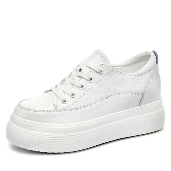 

platform white shoes woman genuine leather lace-up sport shoes woman sneakers fashion casual trend heels, Black