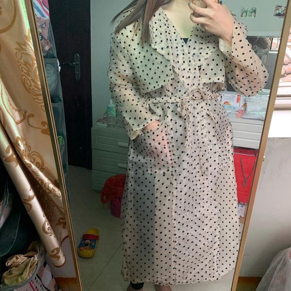 

women's trench coats polka dot sunscreen women coat casual summer windbreaker elegant loose waist jacket oversized ladies dustcoat e56, Tan;black