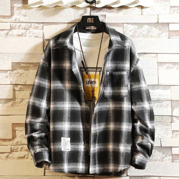 

men's polos casual brand plaid shirts long sleeves spring autumn plus oversize m-5xl inmz, White;black