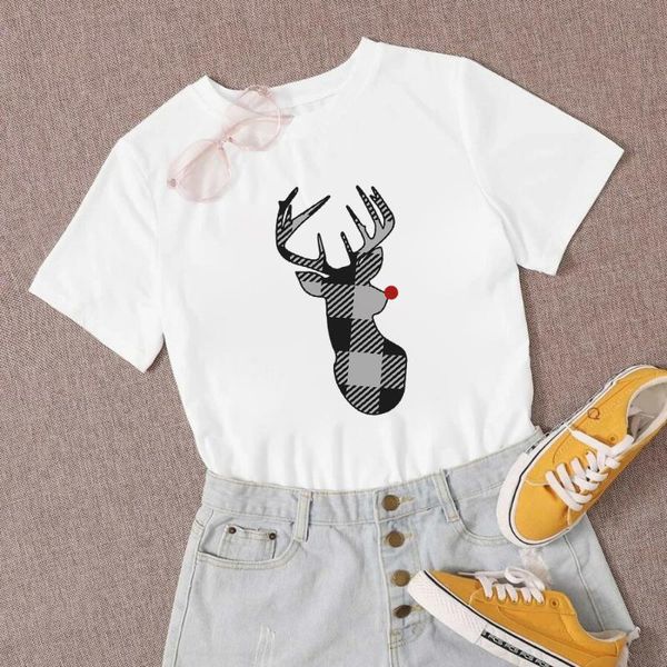 Damen T-Shirt MUMOU Red Nose Elk T-Shirt Damen Top T-Shirt Lustige Mode Hop Süße Grafik Hipster Lose T-Shirts Cooles ästhetisches T-Shirt Fitnessstudio