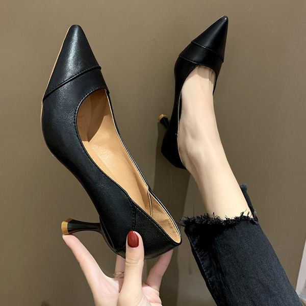 

dress shoes spring soft leather comfortable stiletto heels, Black