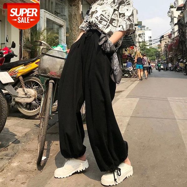 

2020 summer new korean loose beamed bloomers pants harajuku style solid color wild couple casual pants for women men trousers #y33w, Black;white