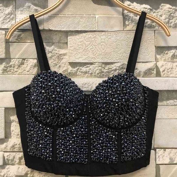 Outono inverno lantejoulas gaga bustier pérolas push up noite clube bralette feminino sutiã colhido corset plus size d240 210527