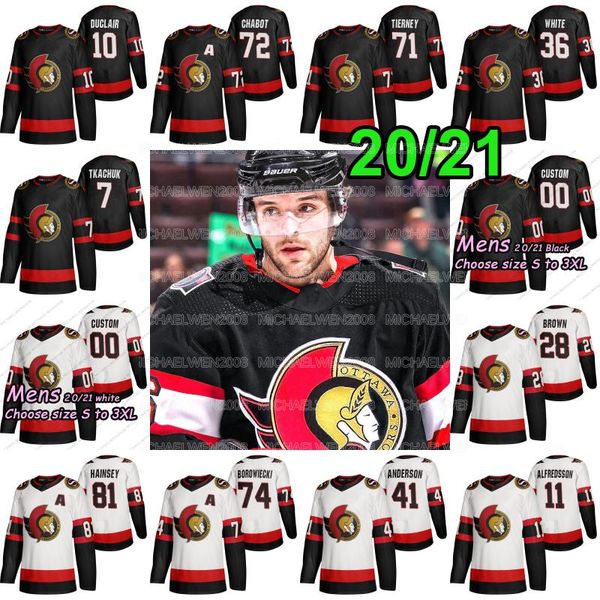 

ottawa senators 20/21 new thomas chabot brady tkachuk bobby ryan colin white ron hainsey craig anderson chris tierney duclair jerseys, Black;red