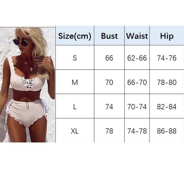 

women girls casual sweet lace up hollow out bandage pink plaid high waist two piece suits beachwear bathing suits swimsuits, Black