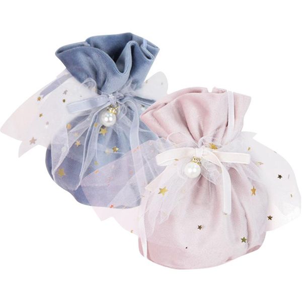 

wholesale 1/5 pcs flannel candy bag gift bag with ribbon lace mesh wedding valentine's day candy gift packing pouche