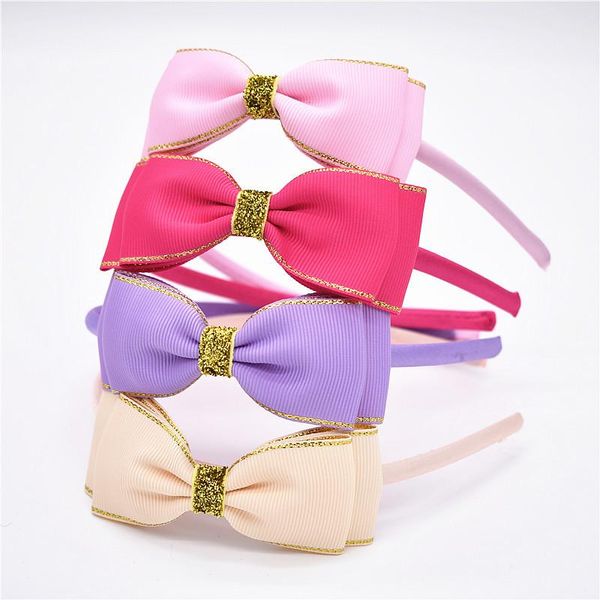 

24pcs boutique ribbon hair bow hairbands solid glitter bowknot hard headbands princess headwear fashion hair accessories, Slivery;white