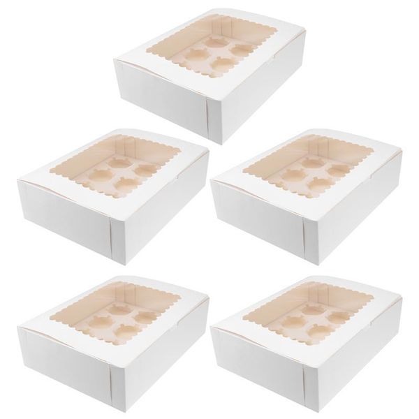 

gift wrap 5pcs cupcake box portable 12-cavity container muffin window (white)