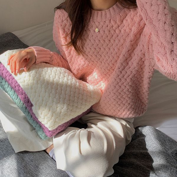 

2021 new 5 soild color autumn winter loose knitted thick warm sweaters and pullovers womens (471) yx19, White;black