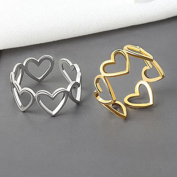 

cluster rings geometric heart hollowout adjustable ring minimalist jewelry forwomen party gift, Golden;silver