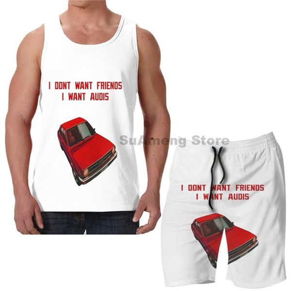 

men's tracksuits summer funny print men tank women i dont want friends audis beach shorts sets fitness vest, Gray