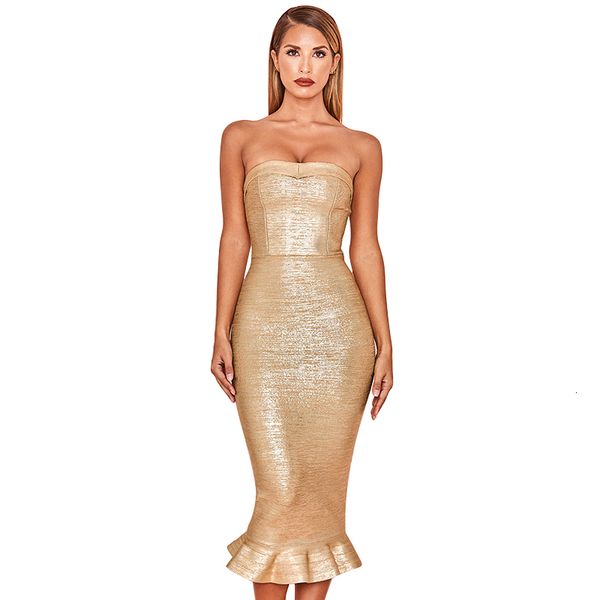 

gold strapless rayon bandage in cocktail party bodycon dressed cmwy, White