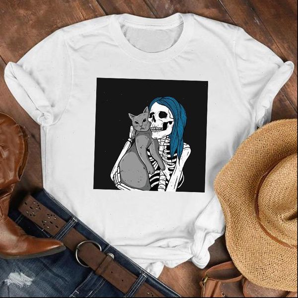 

women lady printed cat funny pet 90s fashion clothing shirt clothes tshirt female print t tee womens graphic t shirt, White