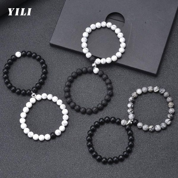 

beaded, strands 2021 2pcs/set fashion natural stone beads bracelet for lovers distance magnet couple bracelets yoga friendship valentine jew, Black