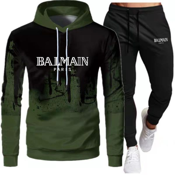 

men's hoodies & sweatshirts tracksuit men fashion suits brand sets sweatshirts+sweatpants autumn winter fleece hooded pullover style, Black