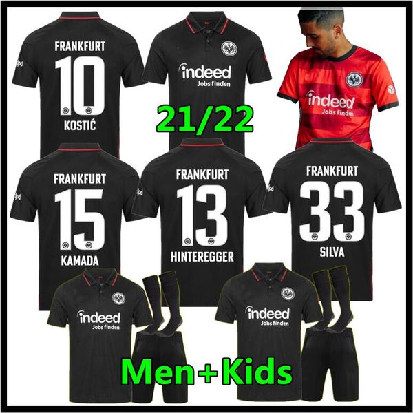 

21 22 eintracht frankfurt away red soccer jerseys 2021 2022 die adler sow silva kostic jovic football uniform kids kit hasebe kamada jersey, Black;yellow