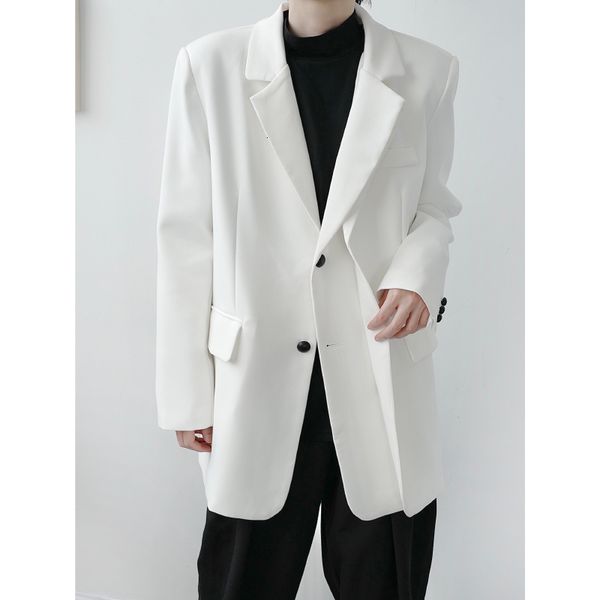 

men's suits & blazers men casual loose asymmetric black white coat outerwear male streetwear vintage fashion jacket t4x7, White;black