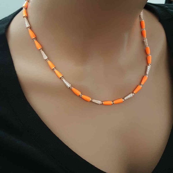 Girocollo con catena a maglie di moda Collana in argento 925 per donna Trendy Orange Neon Super Luxury Golden Collares gioielli turchi