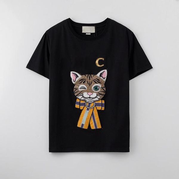 

women's t-shirts summer sequins t shirts girls cartoon cat print women casual outdoor t-shirt youth fashion clothes cotton blend tees, White