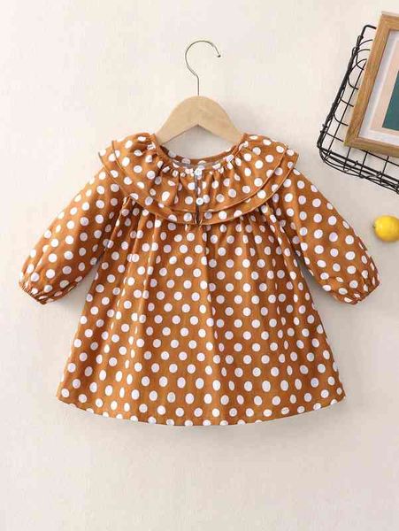 

baby polka dot bishop sleeve ruffle trim dress she, Red;yellow