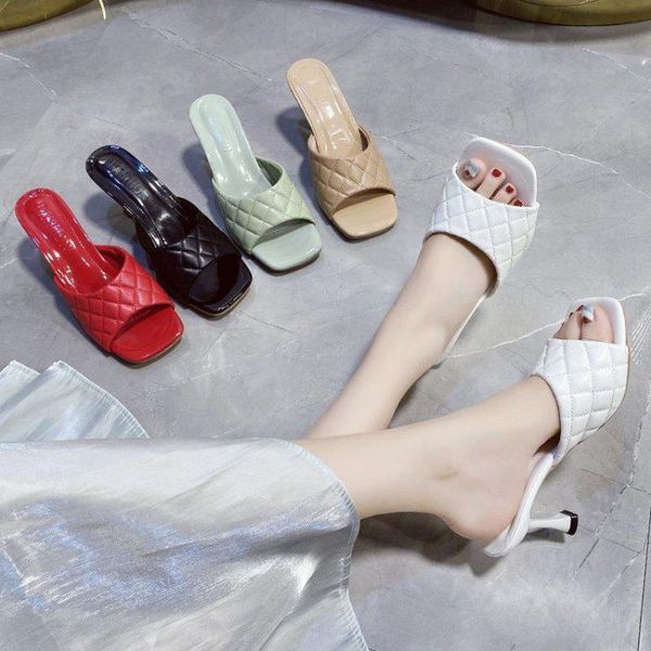 

slippers pamanni women's shallow slip-on elegant ladies stiletto plus size daily fashion modern style square toe female sandals, Black