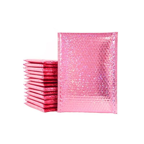 

20pcs bubble mailer rose red laser bubble packaging envelope waterproof shockproof polymailer self adhesive bags 25x30cm