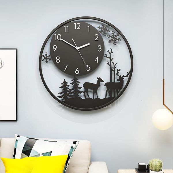 

wall clocks snow deer metal silent large decorative clock modern design living room home decoration watch sticker vintage