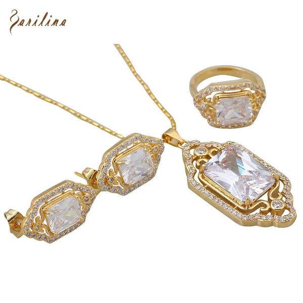 

earrings & necklace brand designer elegant fashion jewelry sets white cubic zirconia pendants/ring/earring yellow gold size 6 7 8 9 8.5 s204, Silver