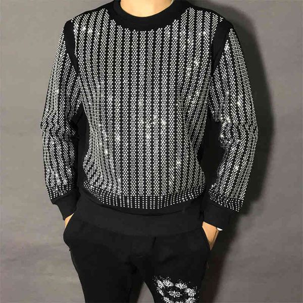 

men's sleeve studded jerseys rhinestones hoodie and women's selling, Black