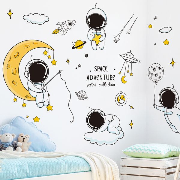 [Shijuehezi] Dos Desenhos Animados Astronauta Adesivos De Parede DIY Decalques Mural Decalques Para Casa Quartos Crianças Bebê Quarto Decoração Decoração 210308