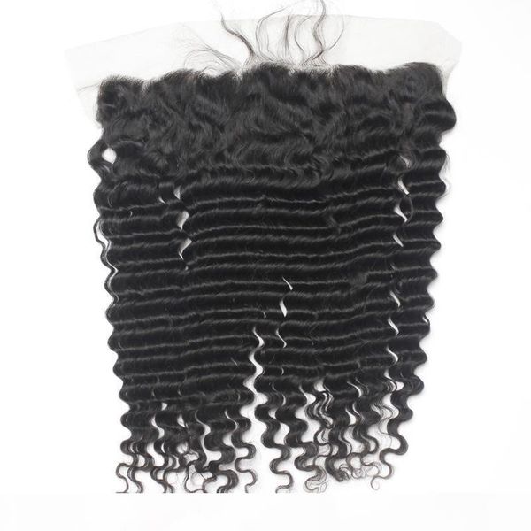 

peruvian virgin lace frontal closure human hair deep wavy brazilian remy human hair lace frontals 13*4 1b part 8"-20, Black