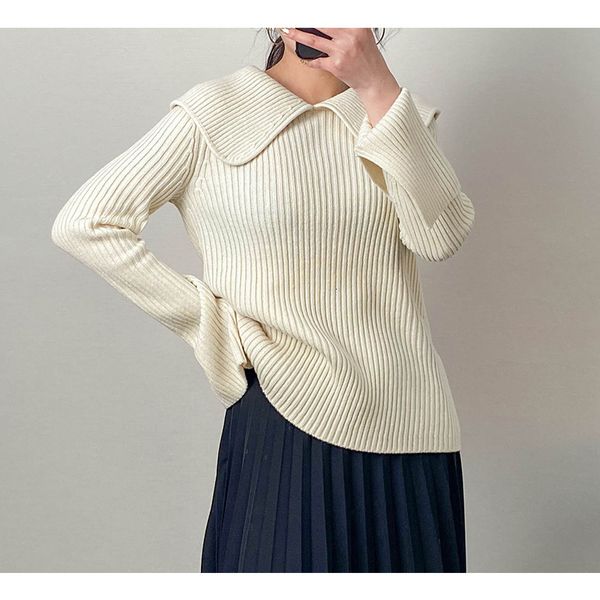 

2021 women fall/winter new lapel slit wool knit cardigan qvg8, White;black