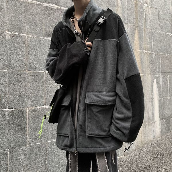 

2021 new korean utility men's fashion retro casual stand-up collar jackets mens streetwear loose hip-hop bomber jacket men 4yoz, Black;brown