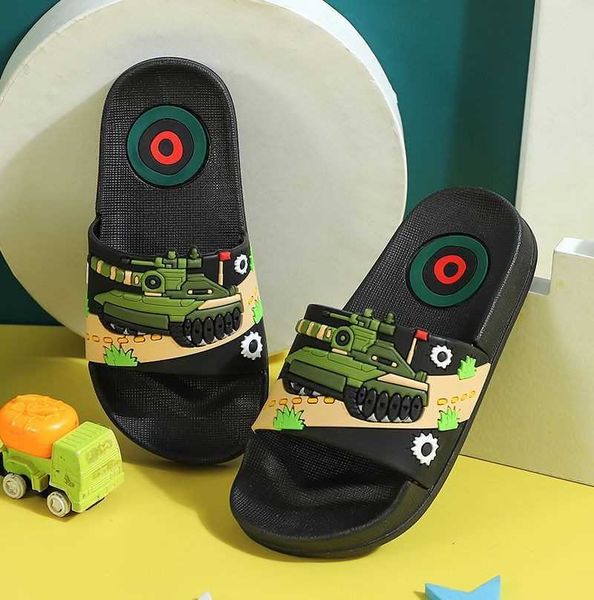 

summer cartoon tank children' slippers for boys girls pvc home flip flops non-slip big kids beach sandals 3-14 years 210712, Black;grey