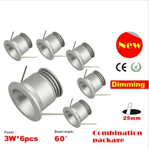 

bulbs 6pcs/set product 3w dimmable cabinet down light led mini downlight spot with ce driver 90 degree 25mm cutout