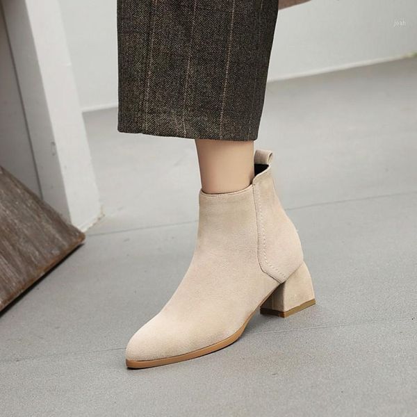 

boots women shoes 2021 ankle pointed toe square heel for black big size 31-481