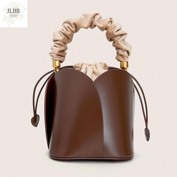 

fashion designer cowhide bucket bags for women petal leather handle bag casual corssbody shoulder bags flower ladies handbag
