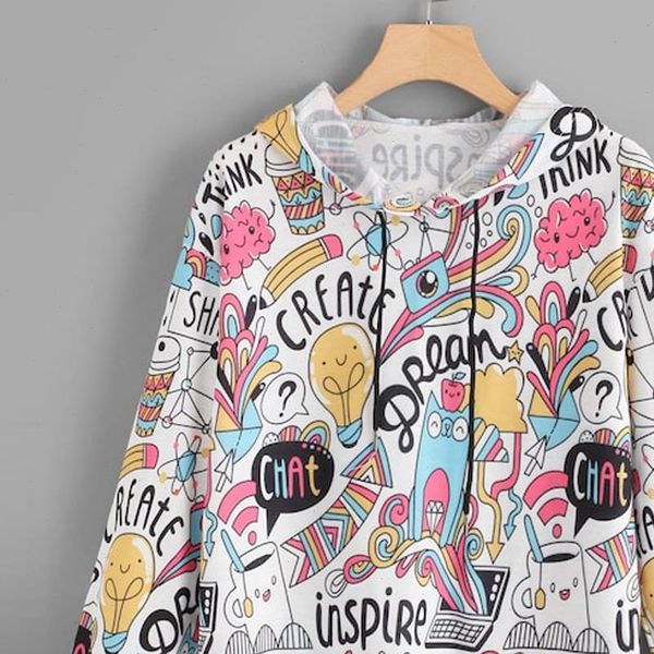 

women autumn hoodies sweatshirt long sleeve graffiti print drawstring hooded pullover hoodie sweatshirt sudadera mujer 2021, Black