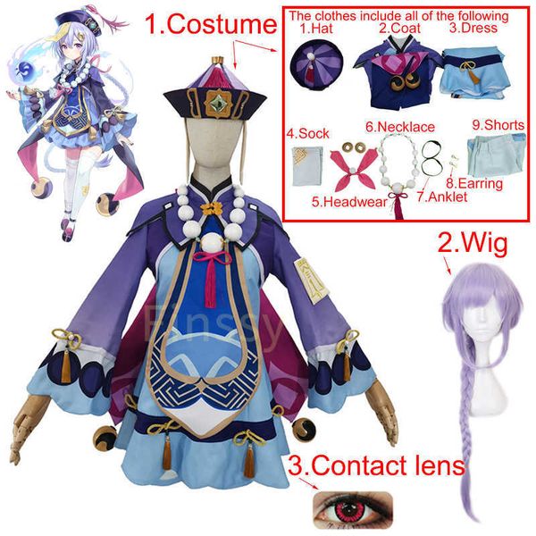 Game de anime Genshin Impact Zombie qiqi Cosplay Costume Halloween Carnival Show Fantas Funny Feminino, incluindo acessórios de meias Y0903