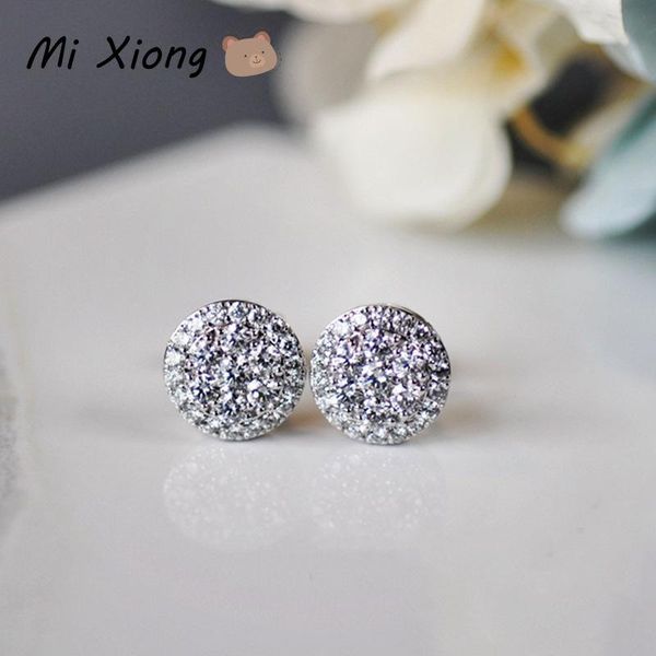 

stud mi xiong real 925 sterling silver earrings for women mens studs fashion full diamond jewelry luxury trendy classic wedding party, Golden;silver