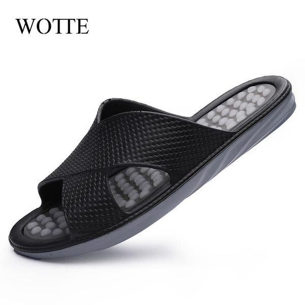 

slippers 2021 massage men summer sandals home shoes lightweight non-slip men's slides bathroom zapatos de hombre kapcie, Black