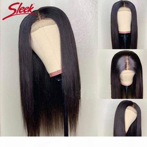 

sleek peruvian straight 4x4 lace human hair wigs 10-26 inch natural remy long wigs 180% density pre plucked with baby hair, Black;brown